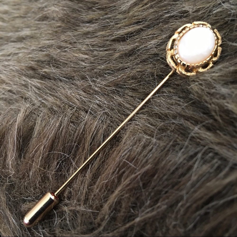 Vintage antique oval opal cabochon stick pin hat pin